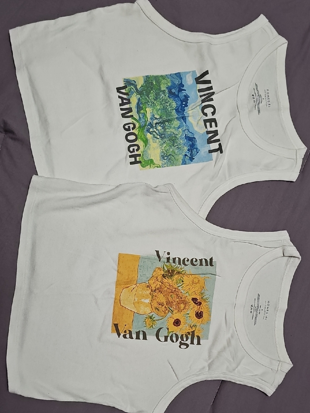Vincent Van Gogh White Tank Tops- Sunflowers & Landscape Prints